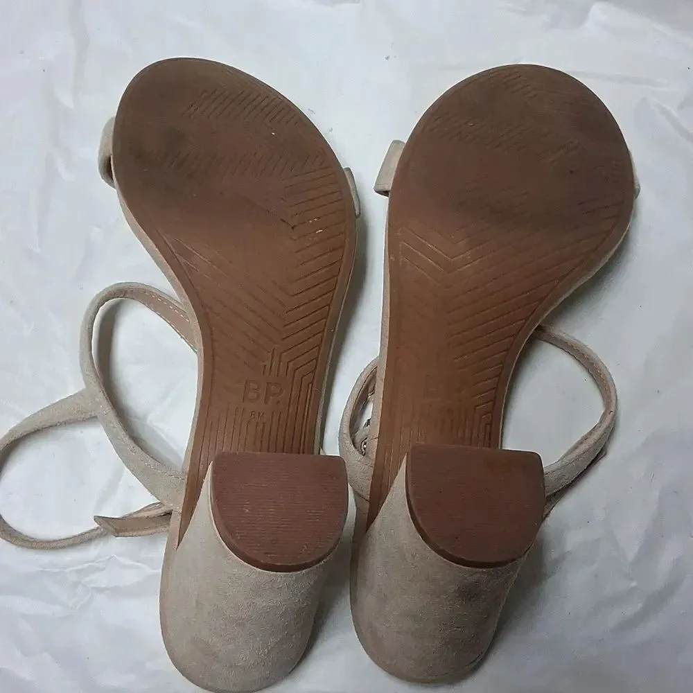 BP. Classic Nude Block Heel Sandals with Ankle Strap Size 8 Preowned